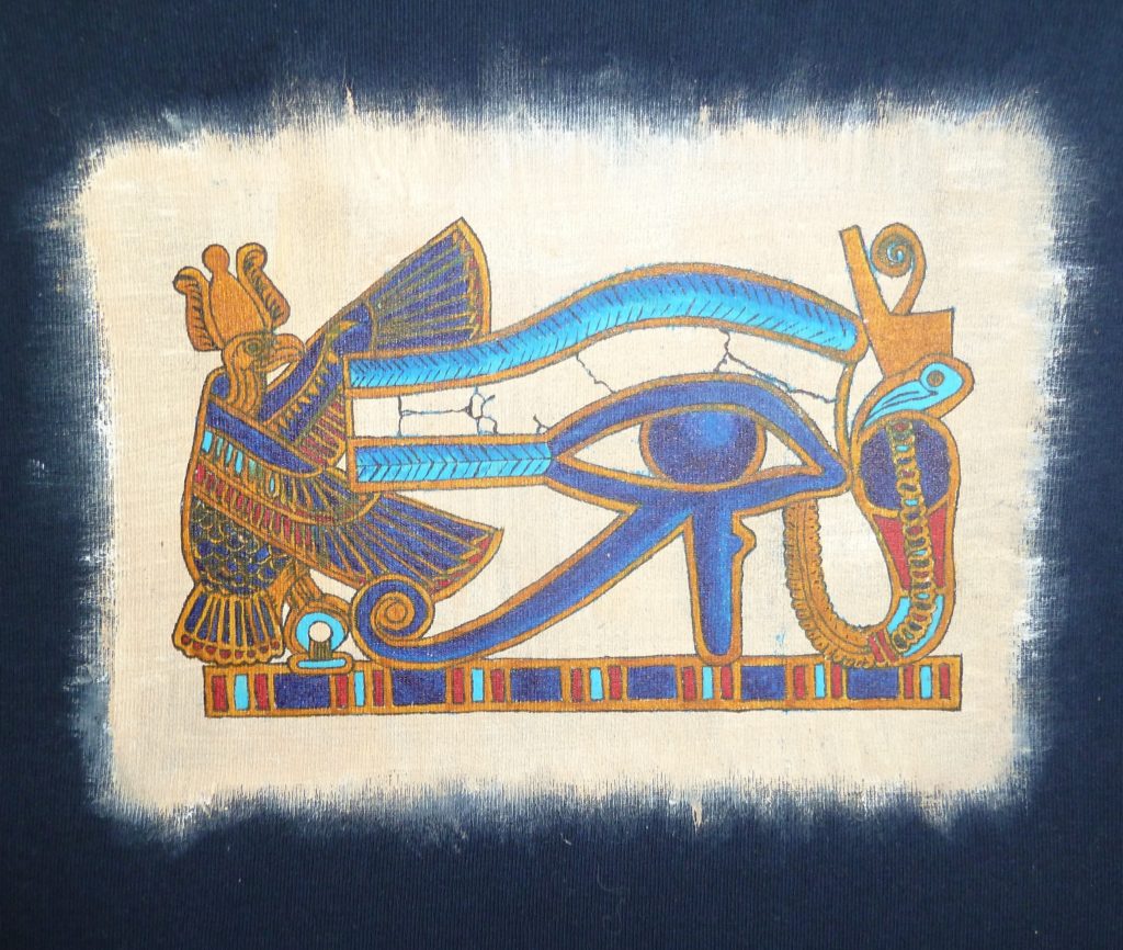Bemalter Stoff mit ägyptischem Motiv - Auge des Horus