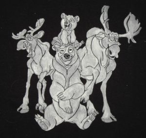 Stoff bemalen: Selbstbemaltes T-Shirt mit Opak weißer Stoffmalfarbe mit einem Bärenbrüder Motiv