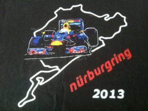 Selbstgestaltetes Motiv für die Stoffmalerei vom Nürburgring und der Formel 1, selbstgemalt