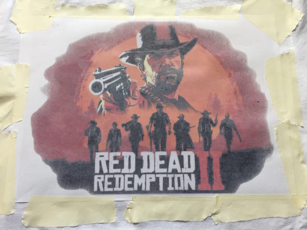 Transfer Textil Set von Marabu Test - Erfahrungsbericht - weißes Shirt gestalten mit Red Dead Redemption 2 Motiv - Stoffe bemalen