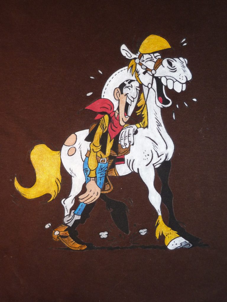Bilder strecke - Stoffe bemalen - Shirt selbst bemalen - Rantanplan Lucky Luke Jolly Jumper - Shirt Motiv